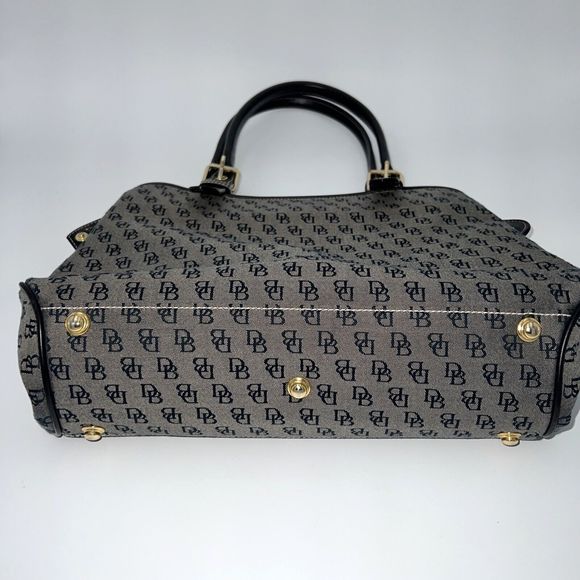 Dooney and Bourke H035C B1 Buckle Satchel Black Trim Grey Purse Canvas Bag EUC - Picture 3 of 14